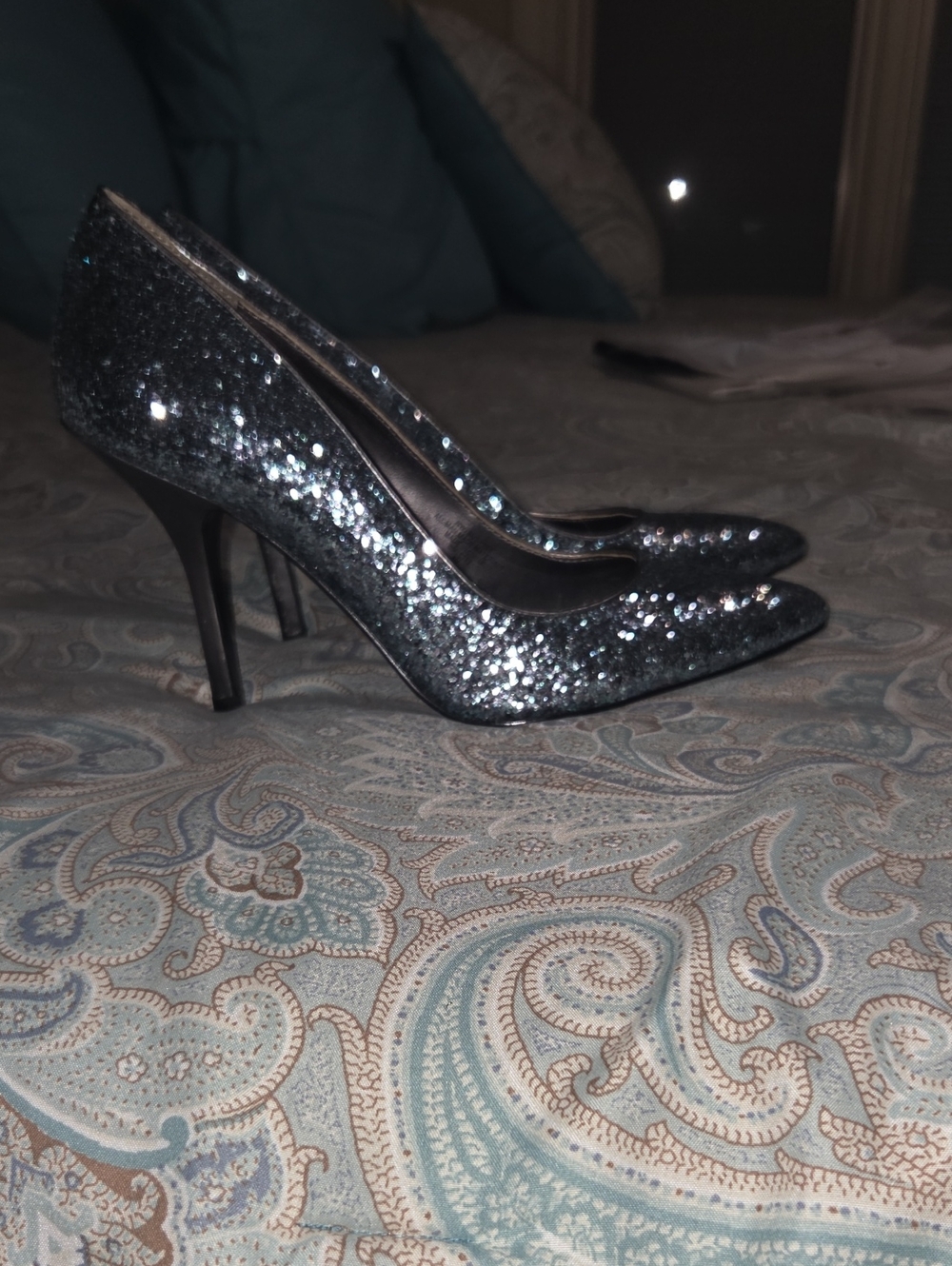 Sparkle Pointed-Toe Stiletto Pumps - Silver Blue Glitter